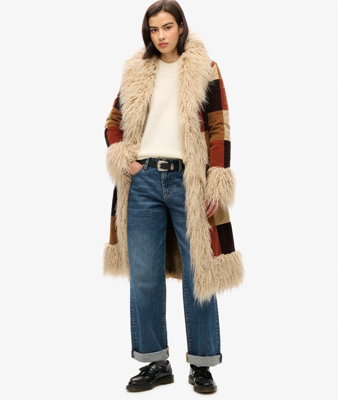 Superdry Patchwork Long Afghan Coat