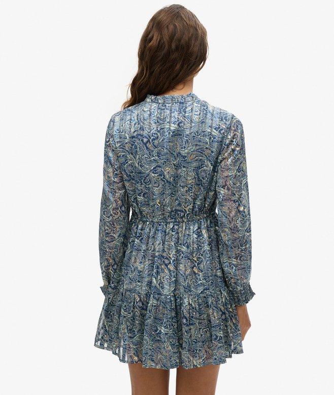 Superdry Printed Long Sleeve Metallic Mini Dress