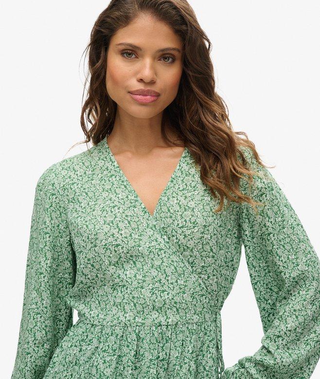 Superdry Printed Long Sleeve Wrap Mini Dress