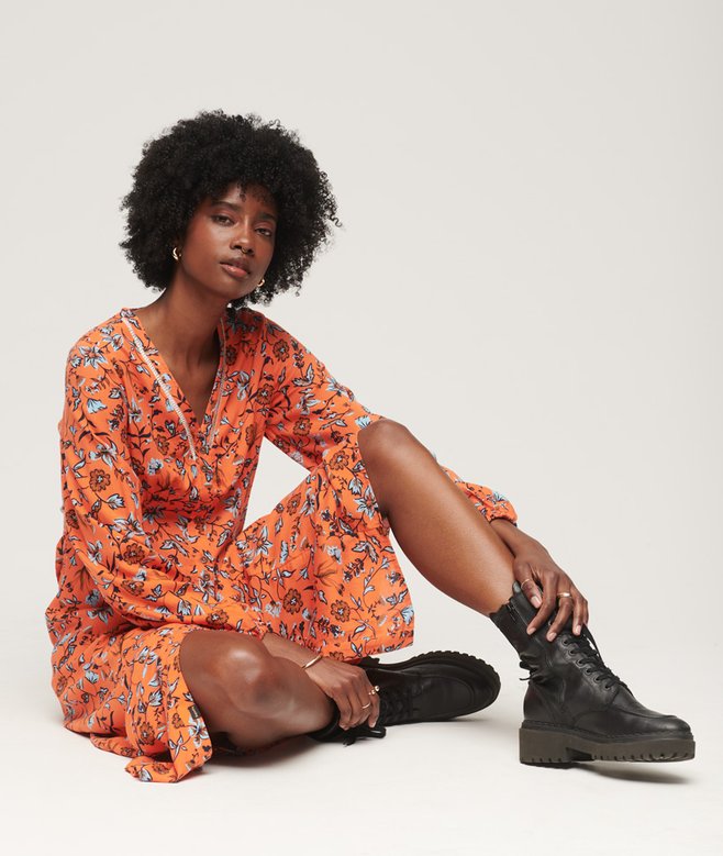superdry Printed V-Neck Midi Tea Dress