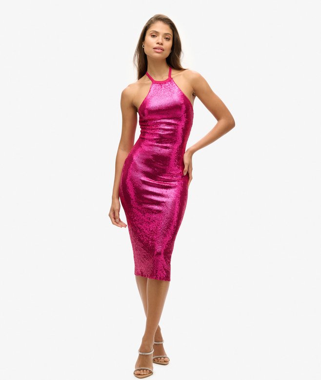 superdry Sequin Halter Neck Midi Dress