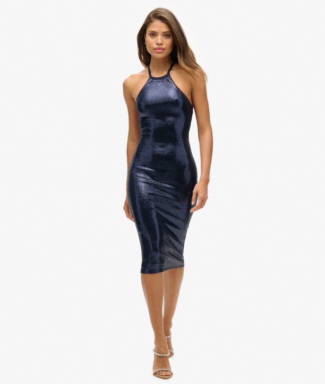 superdry Sequin Halter Neck Midi Dress