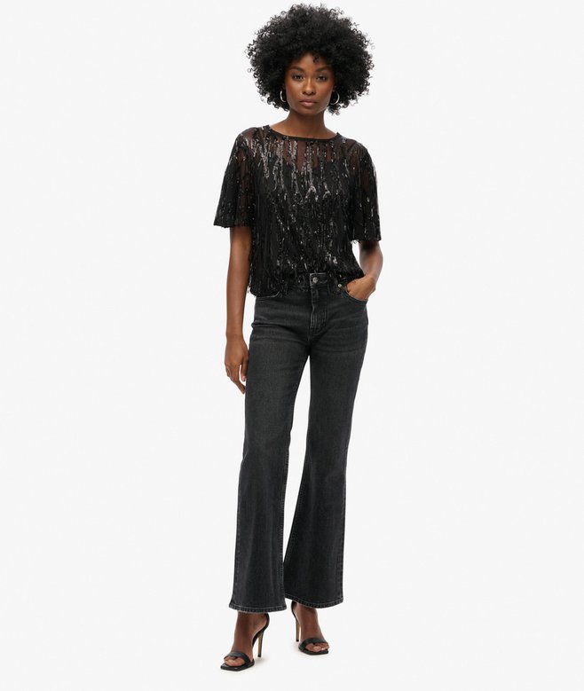 Superdry Sheer Short Sleeve Sequin Top