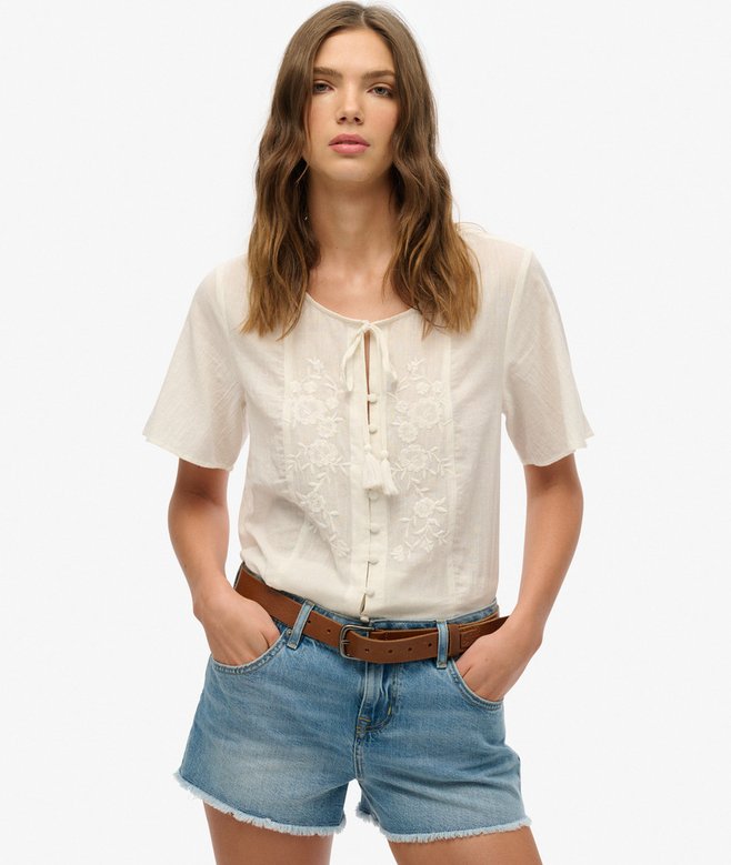 superdry Short Sleeve Embroidered Button Top