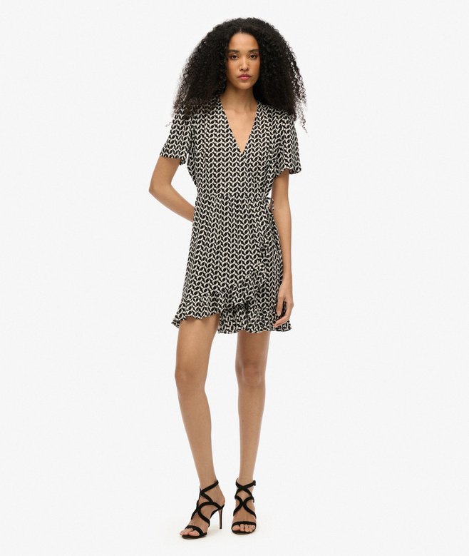 Superdry Short Sleeve Printed Mini Wrap Dress