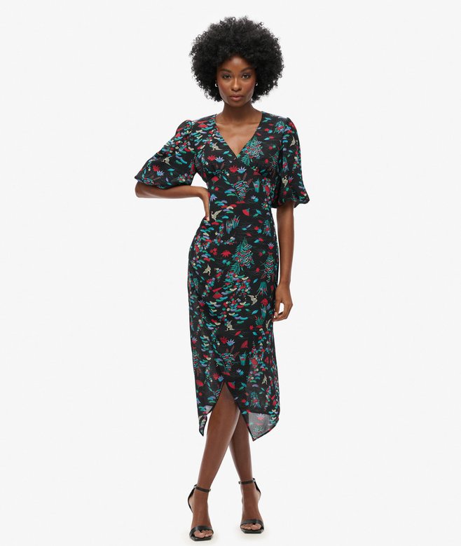 superdry Short Sleeve Sheer Midi Dress