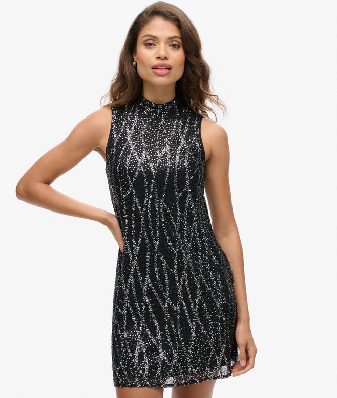 superdry Sleeveless Sequin A Line Mini Dress