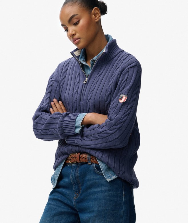 superdry Slouchy Cable Half Zip Jumper