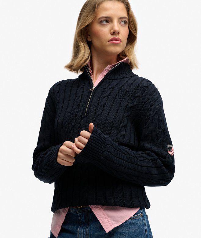 superdry Slouchy Cable Half Zip Jumper