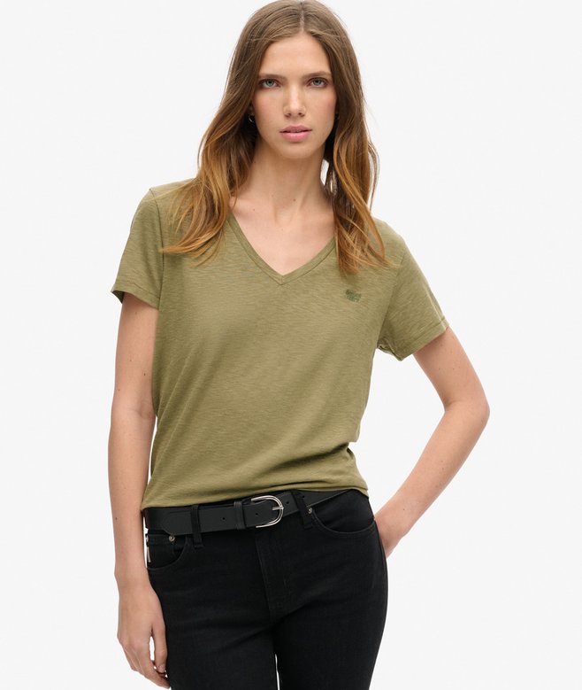 superdry Slub Embroidered V-Neck T-Shirt