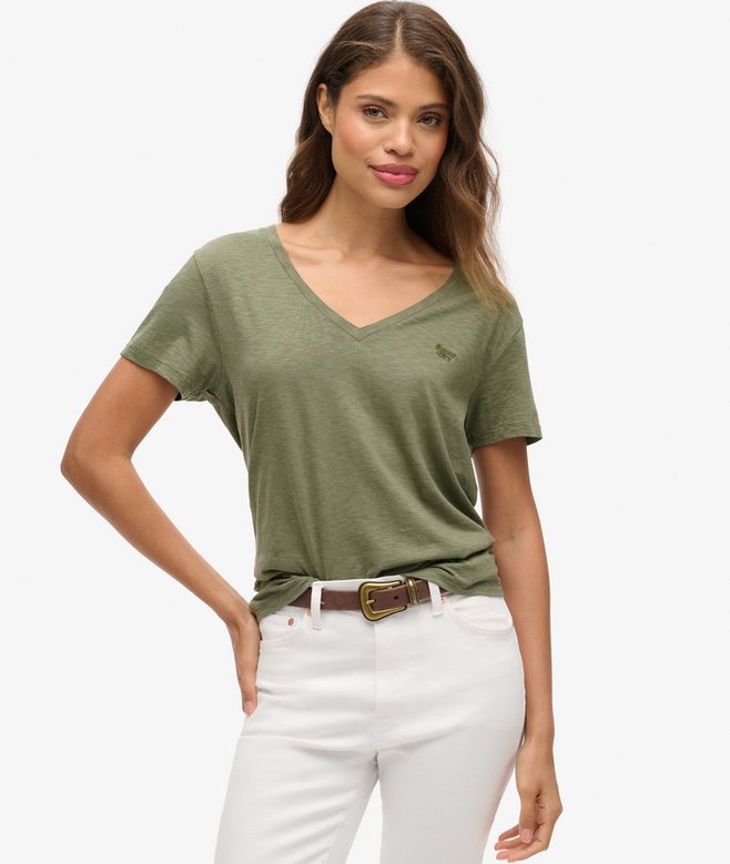 superdry Slub Embroidered V-Neck T-Shirt