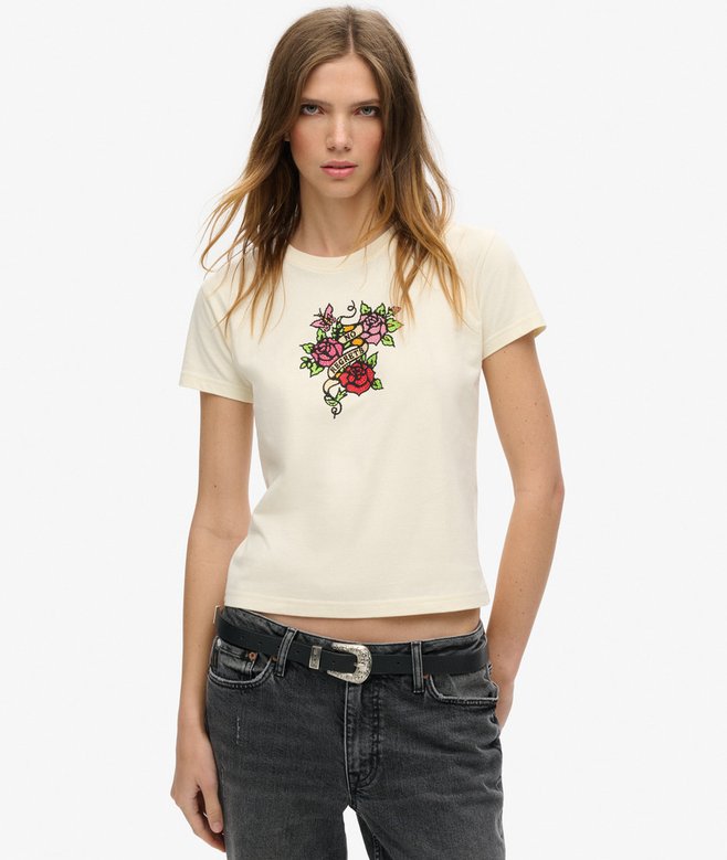 superdry Small Tattoo Rhinestone Fitted T-Shirt