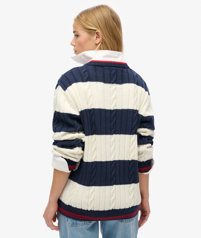 Superdry Stripe Oversized Cable V Neck Jumper