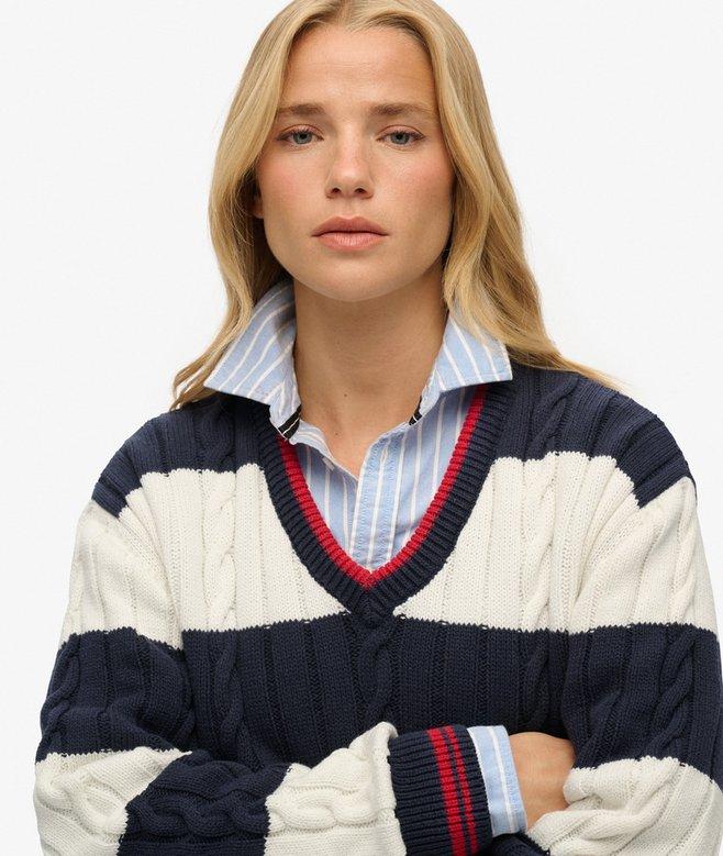 Superdry Stripe Oversized Cable V Neck Jumper