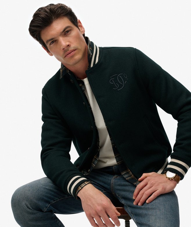 superdry Varsity Monogram Wool Blend Bomber Jacket