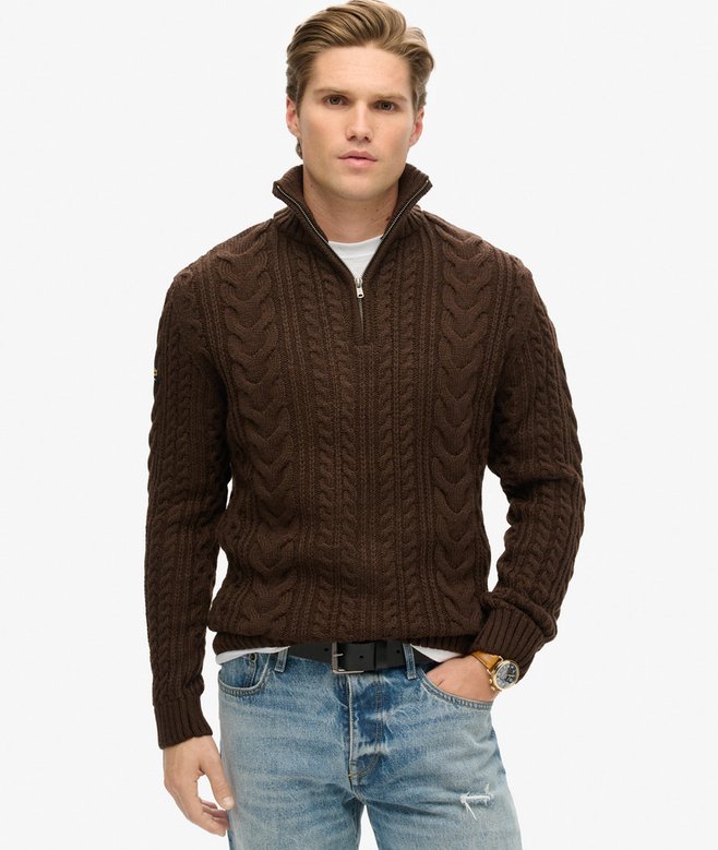 superdry Vintage Jacob Cable Knit Half Zip Jumper