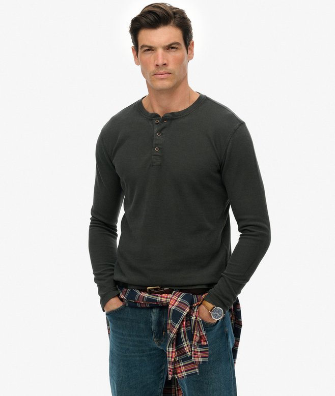 superdry Waffle Long Sleeve Half Button Top