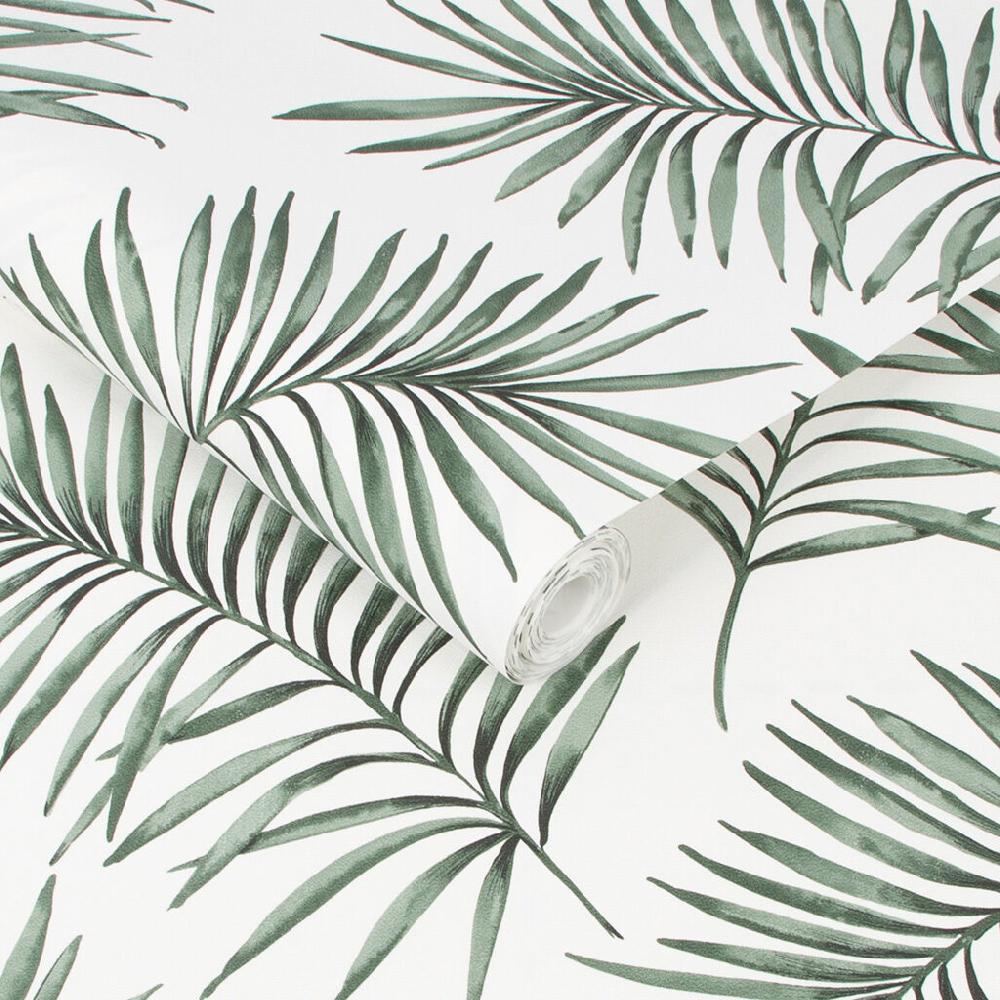 Superfresco Easy Scandi Leaf White & Green Forest