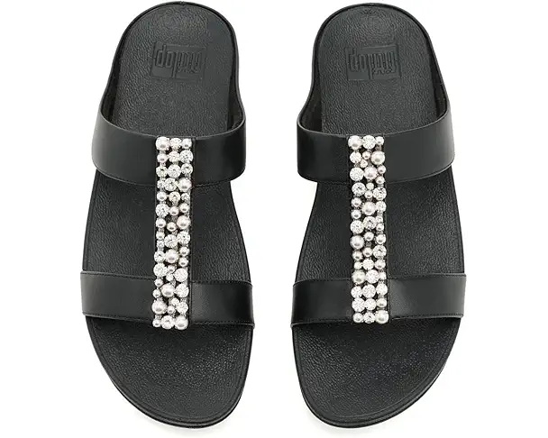 Supply Lab FitFlop Fino Pearls-And-Crystal H-Bar Slides Women's Black