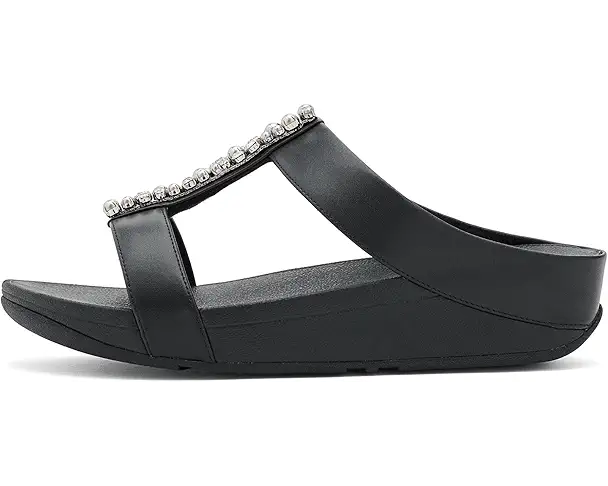 Supply Lab FitFlop Fino Pearls-And-Crystal H-Bar Slides Women's Black