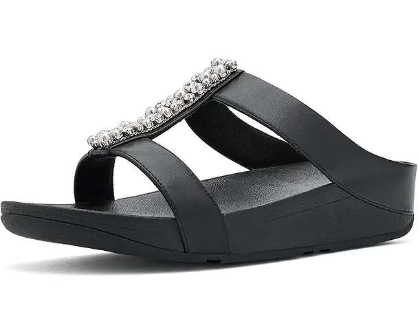 supply lab FitFlop Fino Pearls-And-Crystal H-Bar Slides Women's Black