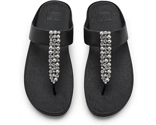 Supply Lab FitFlop Fino Pearls-and-crystal Toe-post Sandals Women's Black