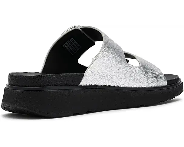 Supply Lab FitFlop Gen FF Buckle Tumbled Leather Two Bar Slides Women's Silver