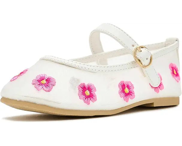 supply lab Janie and Jack Mesh Floral Flat (Toddler/Little Kid/Big Kid) White