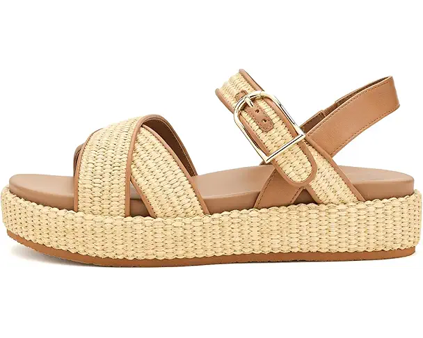 Supply Lab Johnston & Murphy Carli Cross-Band Sandals Women's Natural Raffia/Cognac Nappa Leather