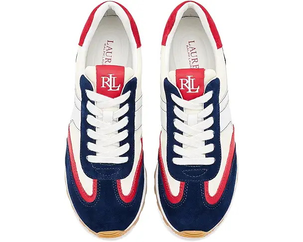 Supply Lab Lauren Ralph Lauren Dani Color-Blocked Leather Sneakers Women's Snow White/Refined Navy/Festive Red