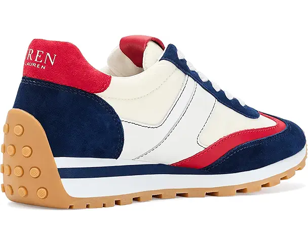 Supply Lab Lauren Ralph Lauren Dani Color-Blocked Leather Sneakers Women's Snow White/Refined Navy/Festive Red