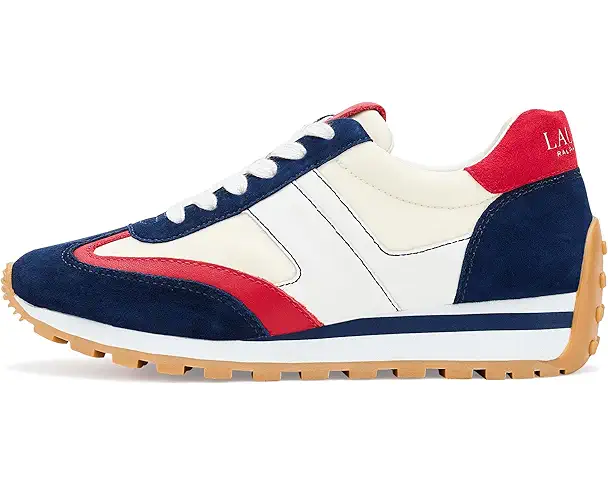 Supply Lab Lauren Ralph Lauren Dani Color-Blocked Leather Sneakers Women's Snow White/Refined Navy/Festive Red