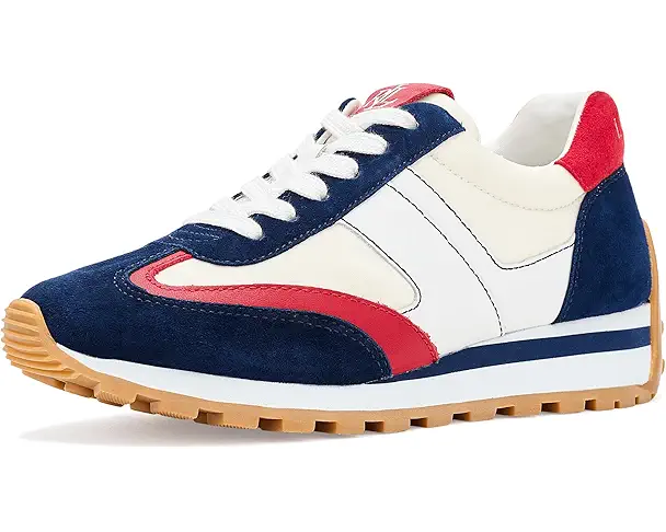 supply lab Lauren Ralph Lauren Dani Color-Blocked Leather Sneakers Women's Snow White/Refined Navy/Festive Red