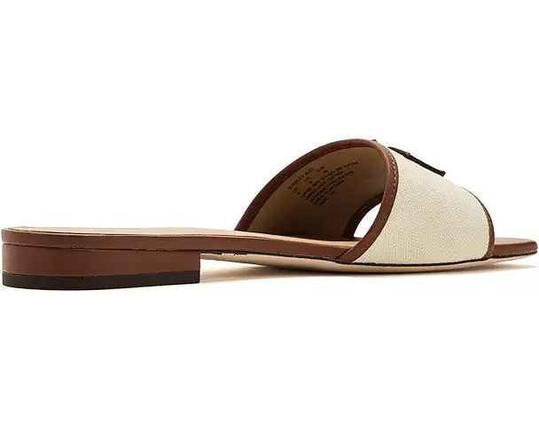 Supply Lab Lauren Ralph Lauren Everley Leather-Trim Canvas Slide Sandals Women's Natural/Lauren Tan