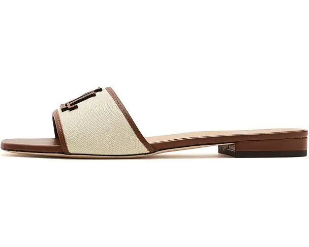 Supply Lab Lauren Ralph Lauren Everley Leather-Trim Canvas Slide Sandals Women's Natural/Lauren Tan
