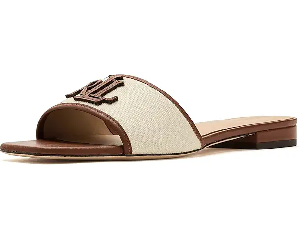 supply lab Lauren Ralph Lauren Everley Leather-Trim Canvas Slide Sandals Women's Natural/Lauren Tan