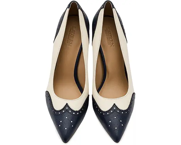 Supply Lab Lauren Ralph Lauren Lynden Perforated Nappa Leather Pumps Women's Vanilla/Refined Navy