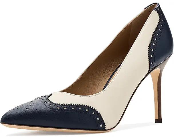 supply lab Lauren Ralph Lauren Lynden Perforated Nappa Leather Pumps Women's Vanilla/Refined Navy