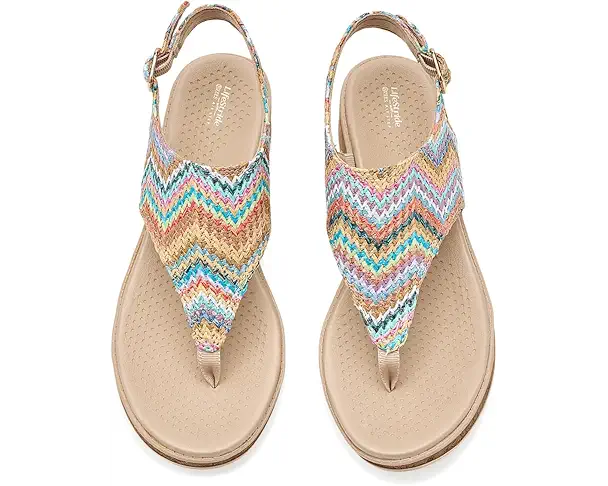 Supply Lab LifeStride Beachy Thong Sandals Women's Beige Multi Stripe