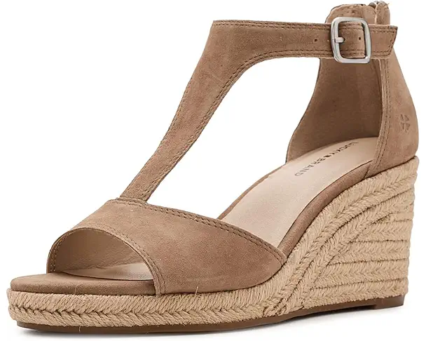 supply lab Lucky Brand Cyleste T-Strap Wedge Sandals Women's Porcini