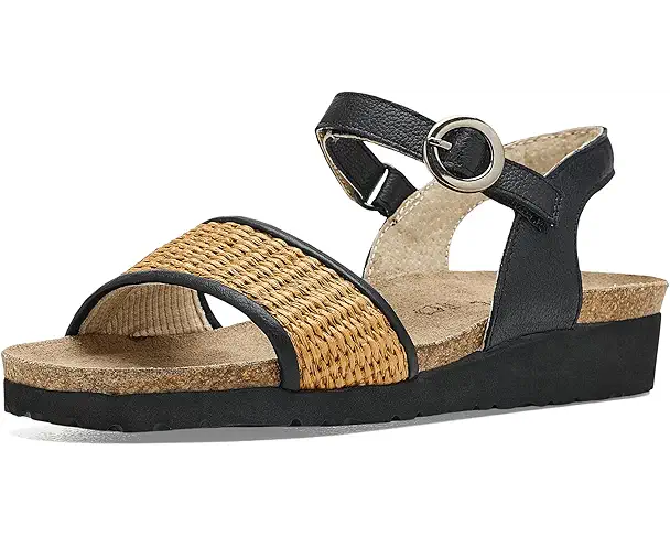 supply lab Naot Cecile Women's Soft Black Leather/Golden Brown Raffia
