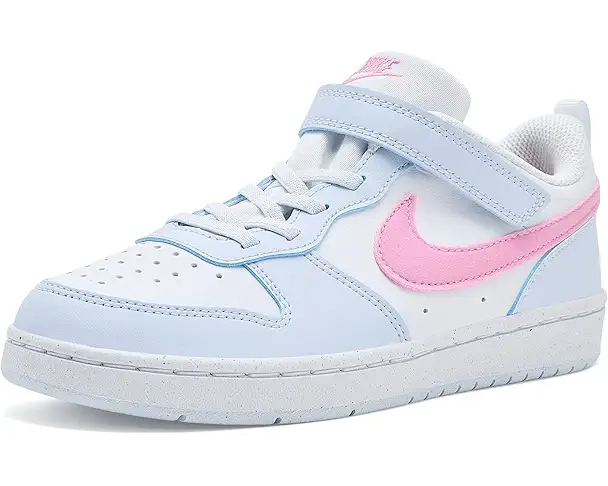 supply lab Nike Kids Court Borough Low Essential+ (Little Kid) Men's White/Pink Rise/Football Grey