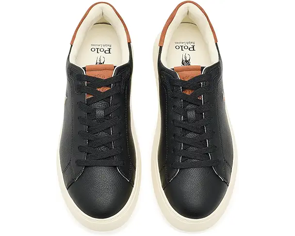 Supply Lab Polo Ralph Lauren RLite Court Tumbled Leather Sneakers Men's Black/Tan