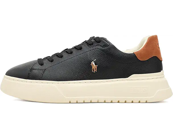 Supply Lab Polo Ralph Lauren RLite Court Tumbled Leather Sneakers Men's Black/Tan