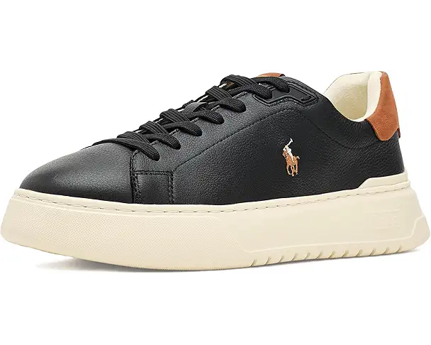 supply lab Polo Ralph Lauren RLite Court Tumbled Leather Sneakers Men's Black/Tan