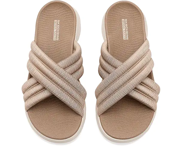 Supply Lab SKECHERS Performance On-The-Go GO Walk Flex Sandals W/ Puffy Crossband Women's Tan