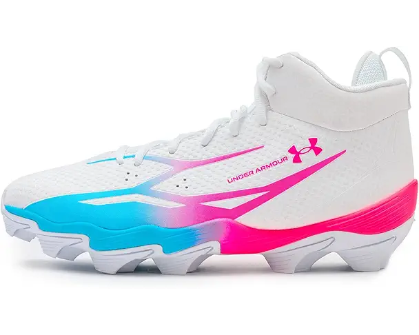 Supply Lab Under Armour Spotlight Hammer Football Cleats Men's White/Fresco Blue/Pink Rave
