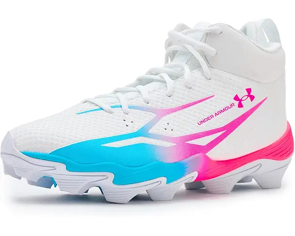 supply lab Under Armour Spotlight Hammer Football Cleats Men's White/Fresco Blue/Pink Rave