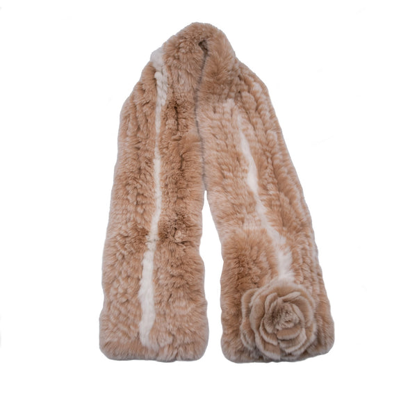 surell Beige Frost Rex Rabbit Pull Through Scarf with Flower Detail