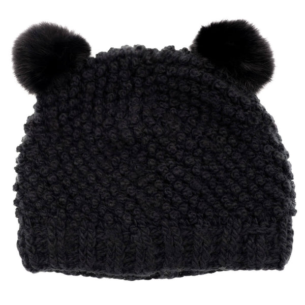 Surell Children's Minnie Popcorn Beanie With Rabbit Fur Poms